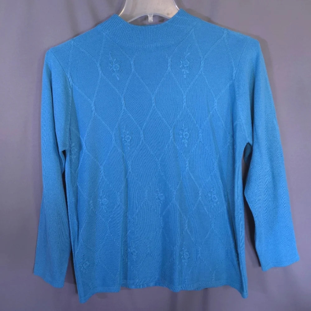 NWT VTG JENNY High Neck Sweater Womens Size Medium Floral Embroidery 80s 90s